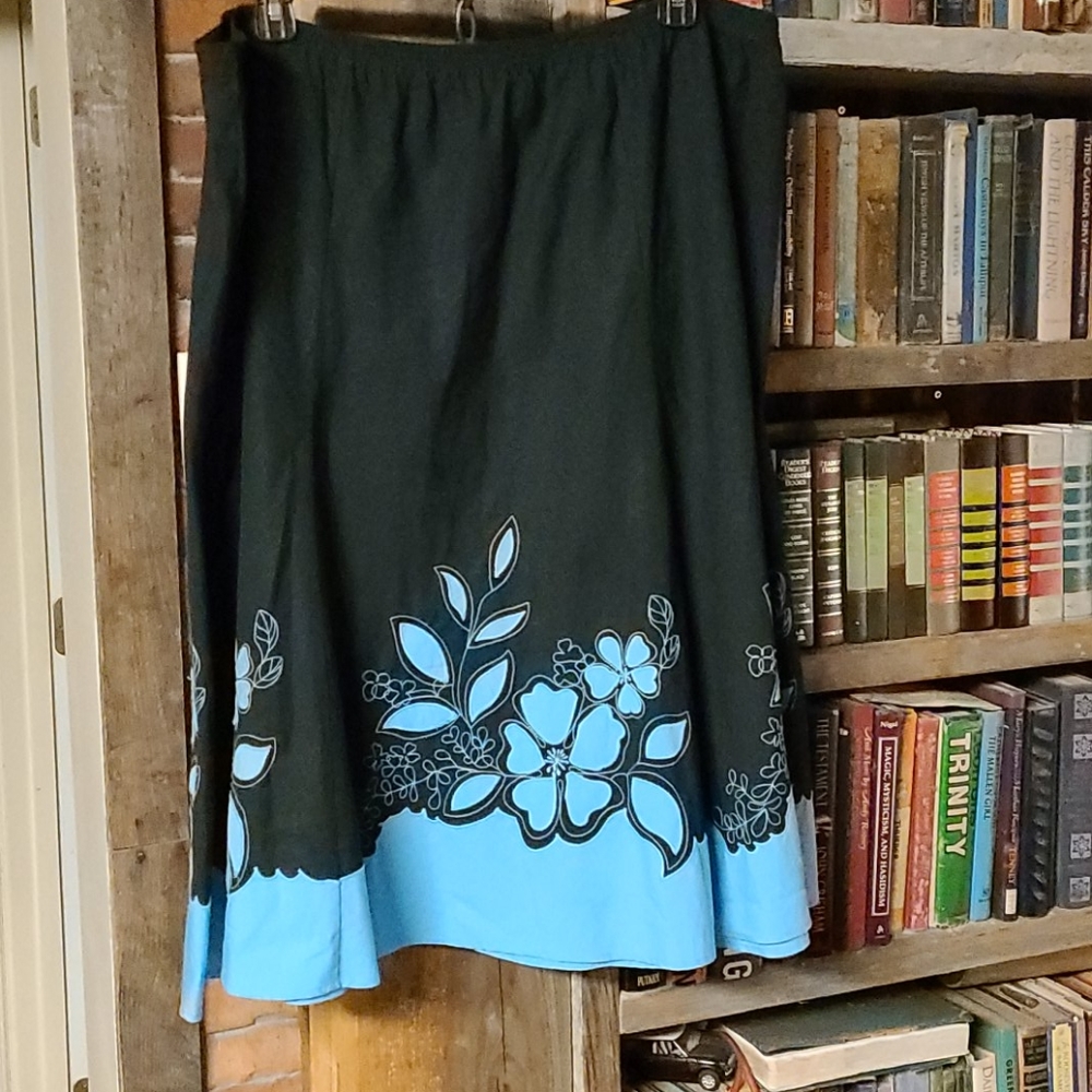Floral A-Line Skirt in Black and Blue